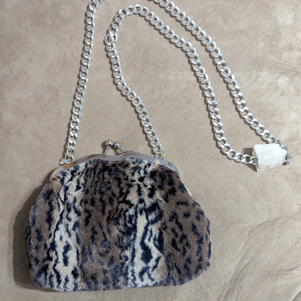 Apt. 9 Leopard Faux Fur Crossbody Bag with Silver Chain